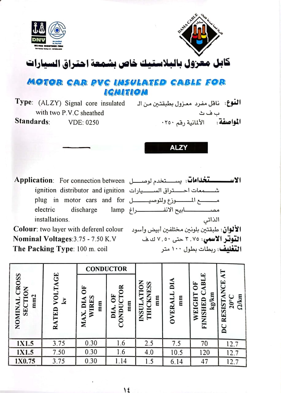 كابل معزول بالبلاستيك خاص بشمعة احتراق السيارات